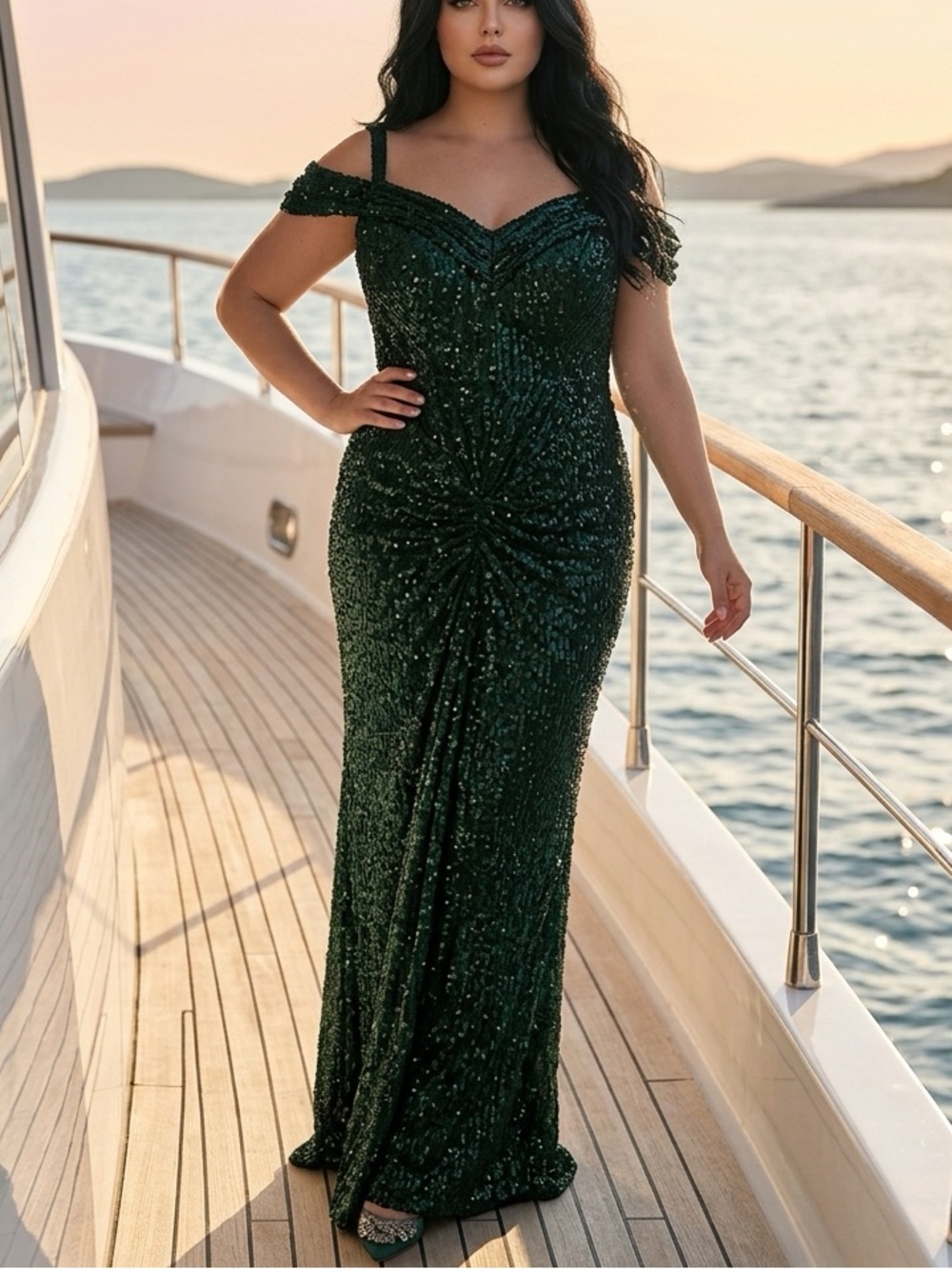 Emerald Green Sequin Evening Gown